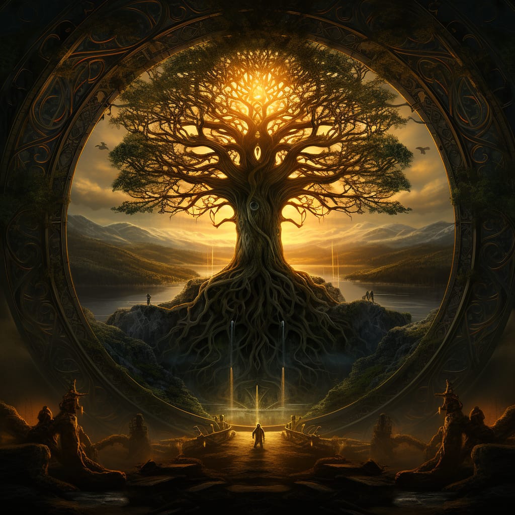 Yggdrasil, the ancient tree at the center of the magical worlds in ritual magic