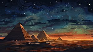 The pyramids under the night sky, the symbol of magical knowledge in ancient egypt